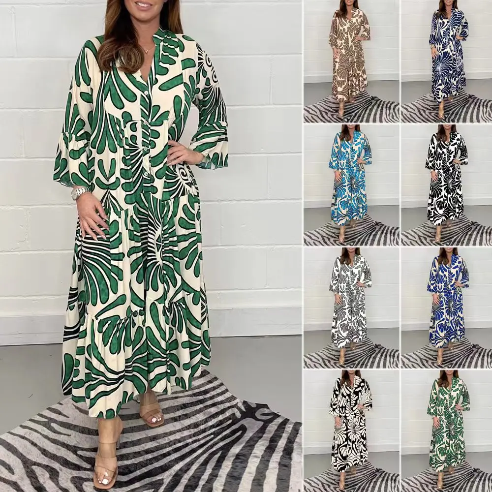 

Women's Printed Dresses 2023 Spring/Summer V-neck Loose Casual Dress For Women Robe S-5XL