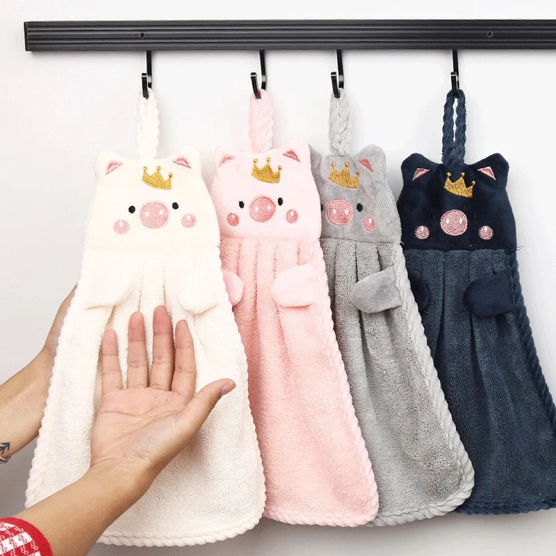 

1pc Coral Velvet Embroidery Handkerchief Soft Hand Towel Absorbent Cloth Dishcloths Hanging Cloth Kitchen Bathroom Accessories