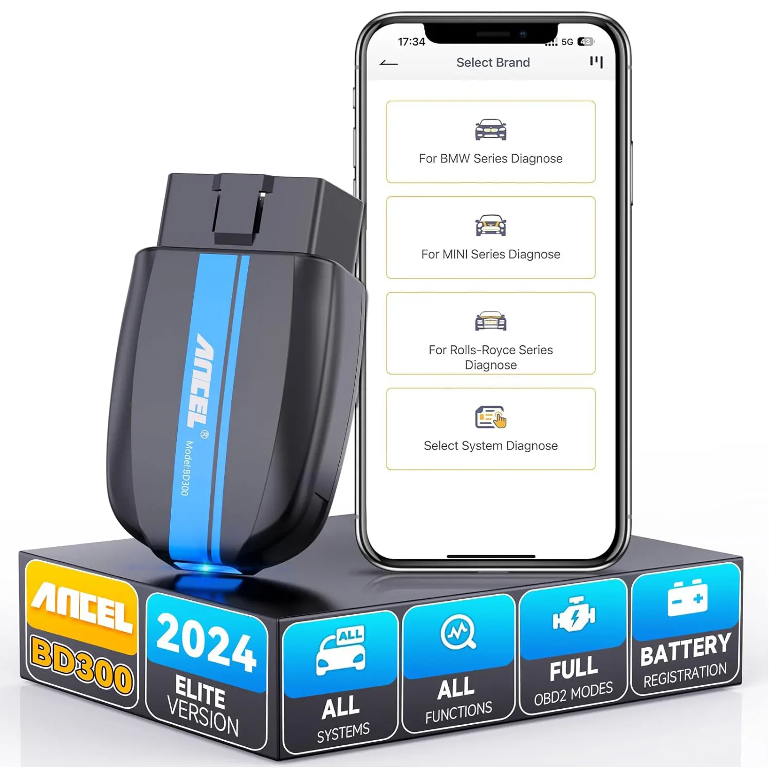 Bluetooth-сканер ANCEL BD300 OBD для чтения и стирания автомобильных аккумуляторов