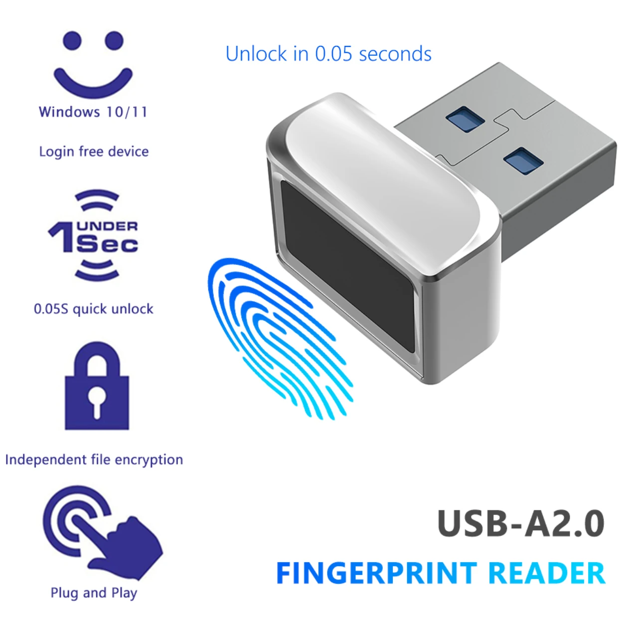 

Портативный USB биометрический сканер с замком, мини-сканер из цинкового сплава для разблокировки, многоязычная удобная эксплуатация, для но...