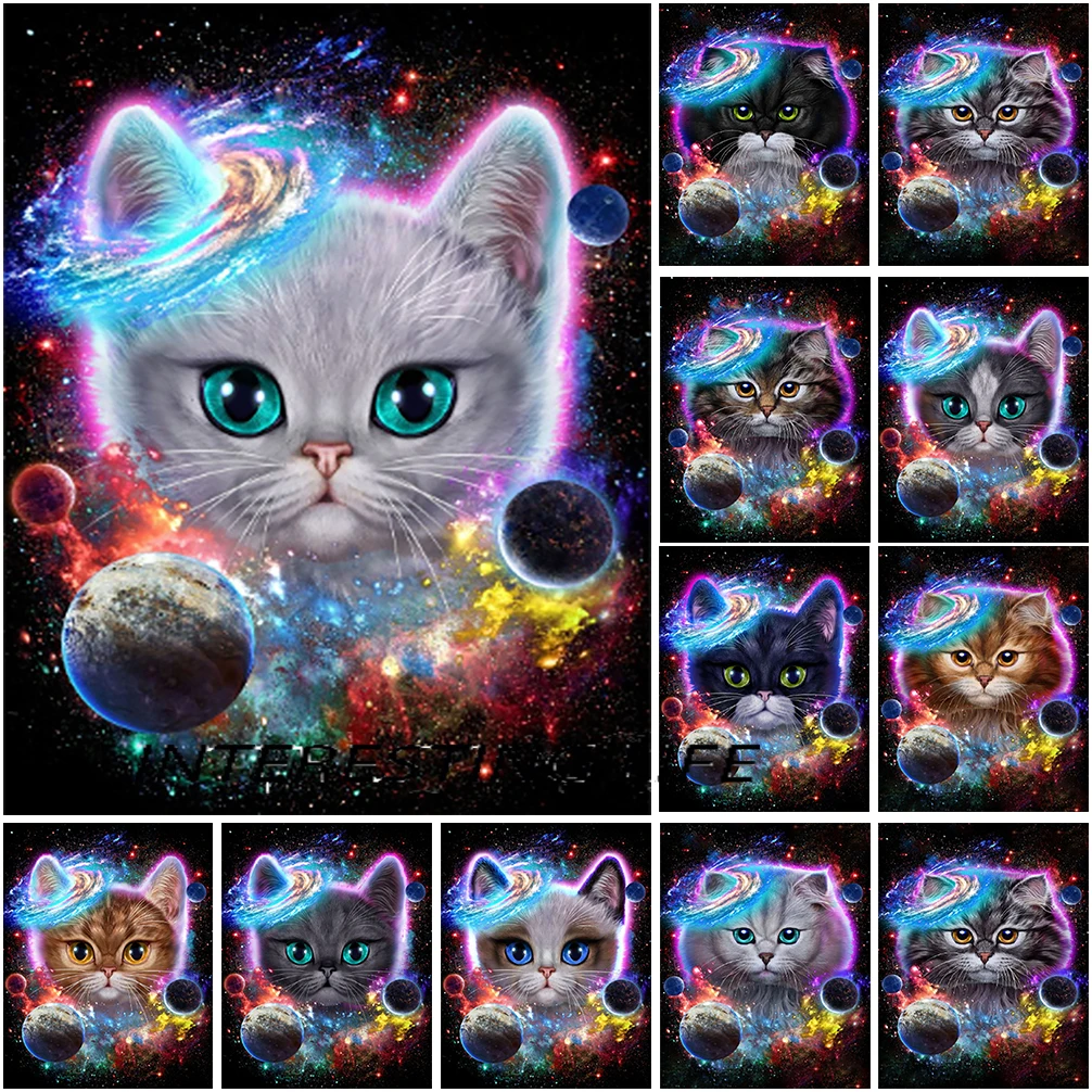 

New 5D Diy Diamond Painting Starry Sky Full Square Round Cross Stitch Kits Cats Diamont Embroidery Mosaic Animals Home Decor