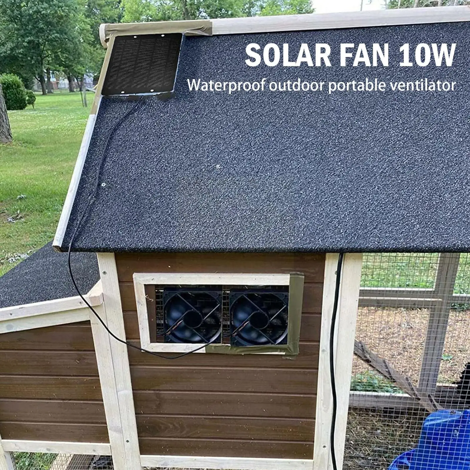 

10W 12V Solar Panel Kit Outdoor Portable Exhaust Dual Fan Waterproof Solar Powered Ventilator for Chicken Coops Greenhouses H2I5