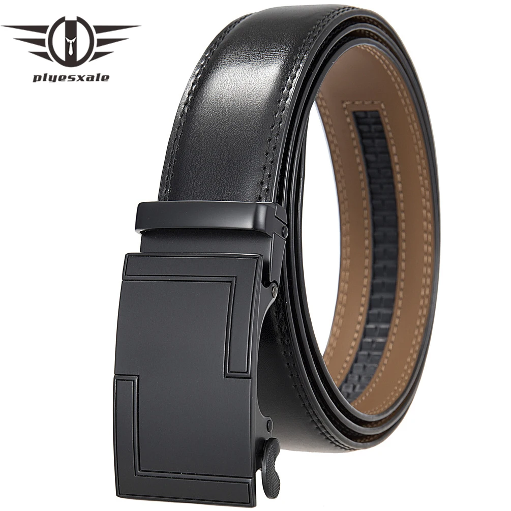 Plyesxale 2023 Black Men Belts Automatic Buckle High Quality Male Waist Strap Business Style Cowskin Leather Belt For Men B1233
