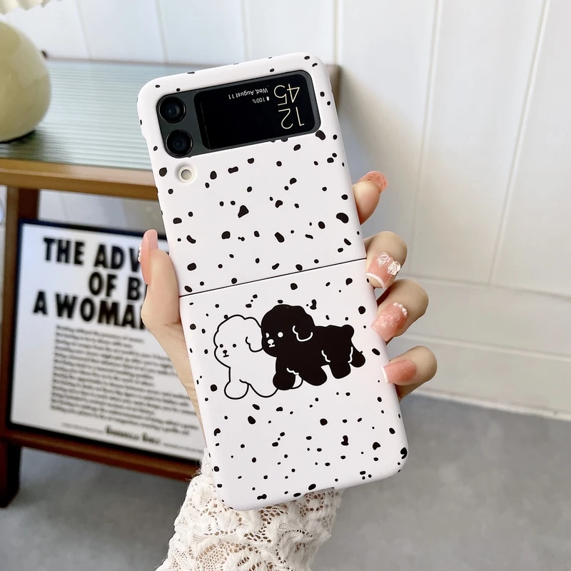 

Ins Cute Cartoon Wave Dot Dog KoreaPhone Case For Samsung Galaxy Z Flip 3 5G Hard PC Back Cover for ZFlip3 Case Protective Case