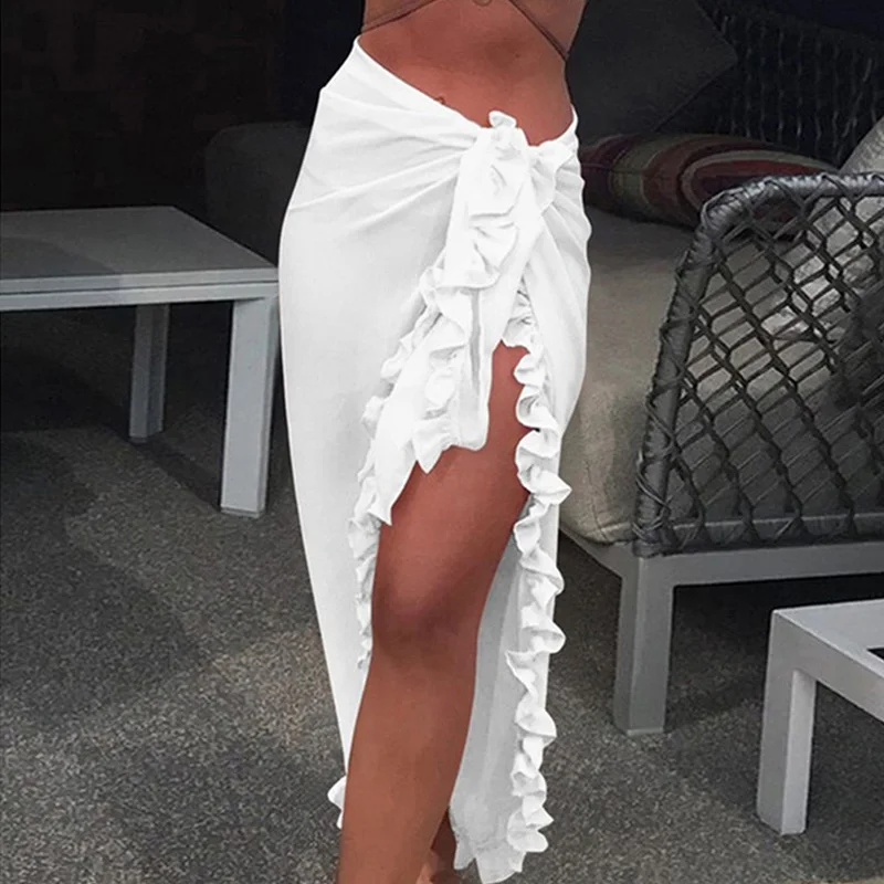 

Summer Women's Beach Dress Ruffle Bikini Cover Skirt Wrap Skirt Seaside Casual Solid Color Comfortable Breathable Swimsuit