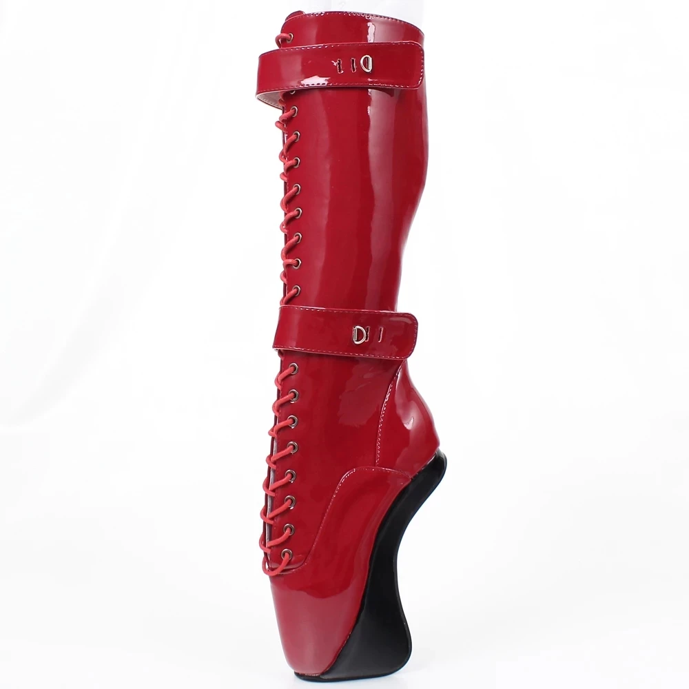 Sexy Hoof Heel Knee-high Boots Pointed Toe Lockable Ballet Boots With Lock Plus Size 36-46