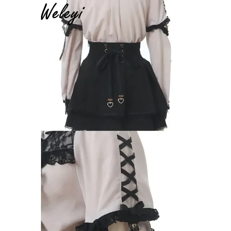 Женская блузка с кружевом и съемным рукавом в японском стиле