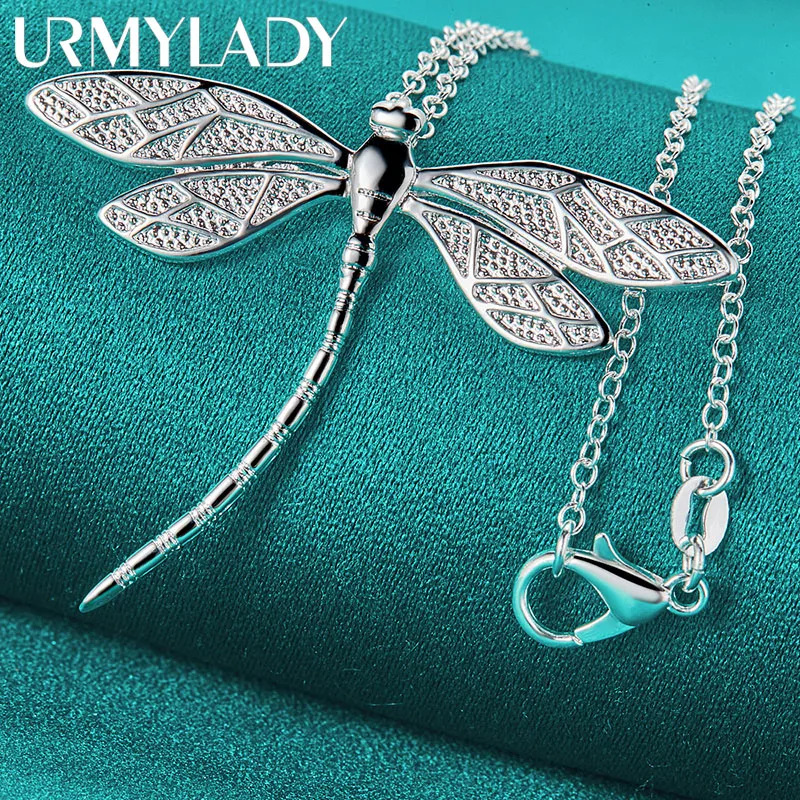 

URMYLADY 925 Sterling Silver Dragonfly Pendant 16-30 Inch Necklace Chain For Women Wedding Engagement Charm Jewelry