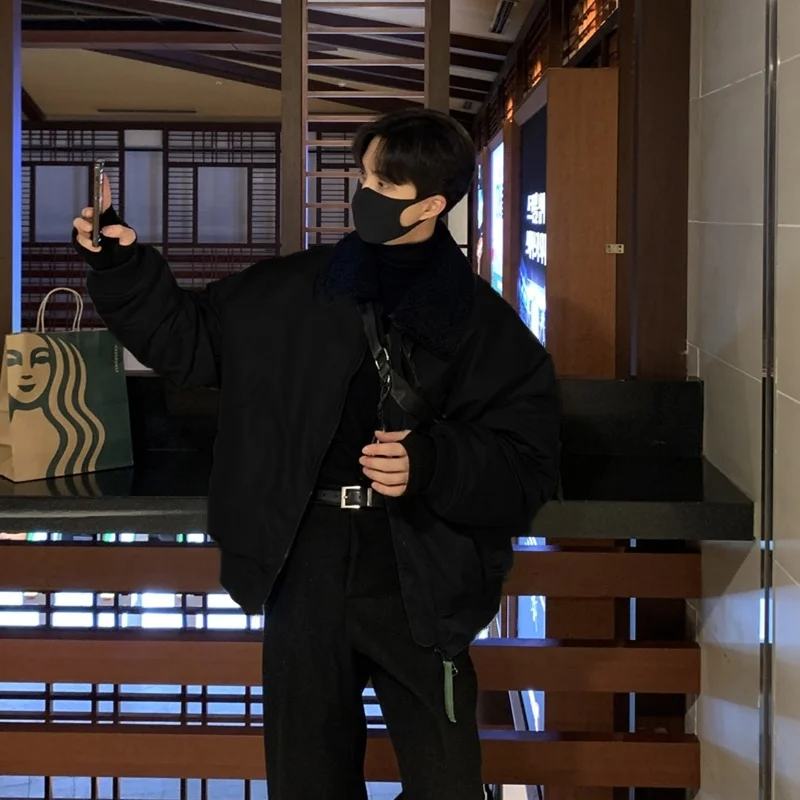 Winter Jacket Men Warm Fashion Green Black Thicken Jacket Men Streetwear Korean Loose Thick Short Coat Mens Parker Clothes M-2XL