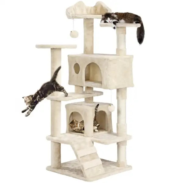 Cat Tree Tower Condo Scratching Post Kitten Furniture, Beige, 54.5