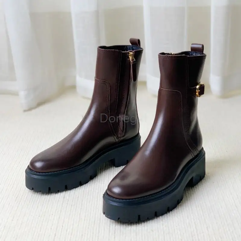 Женские ботинки на толстой подошве Donegirl однотонные полусапожки из натуральной