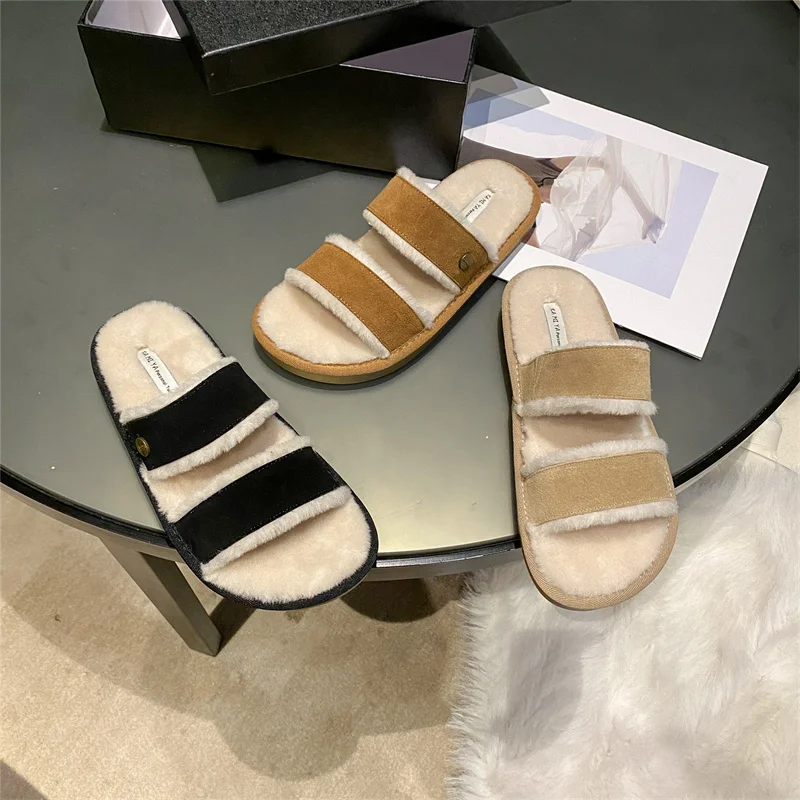 

Fur Shoes Ladies' Slippers Slipers Women Luxury Slides Low Plush Soft 2023 Designer Massage Flat PU Casual Fashion Rubber Basic