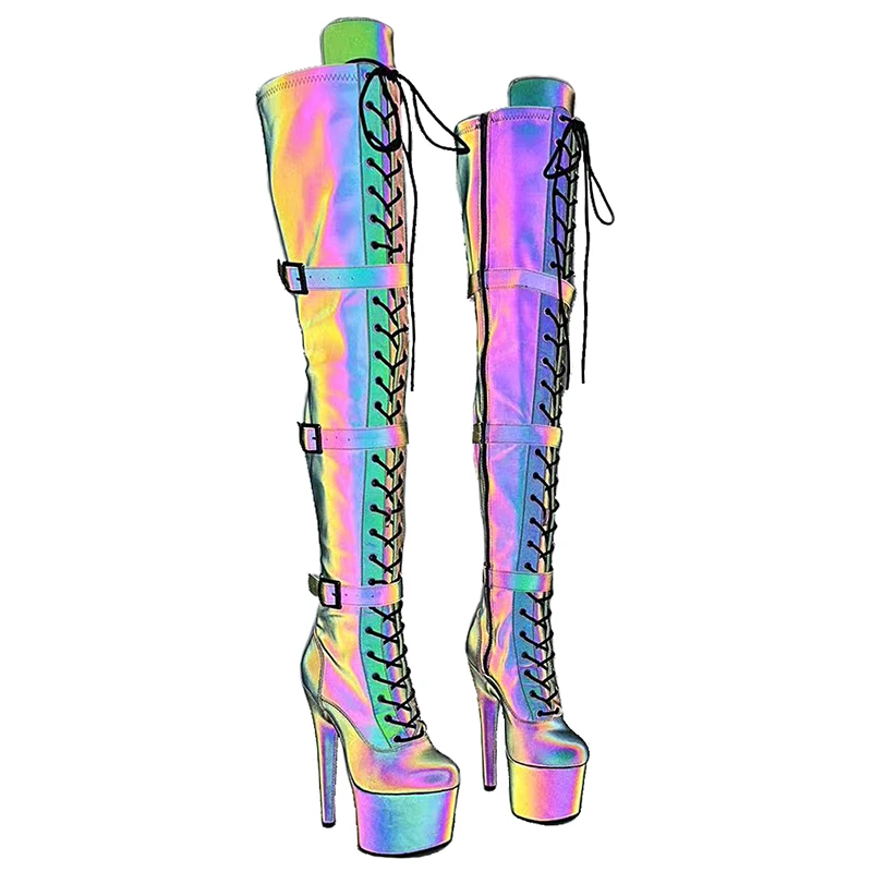 Leecabe 17CM/7inches Pole dancing shoes Chunky Platform High Boots Party Shoes  thigh high boots womens boots 5B