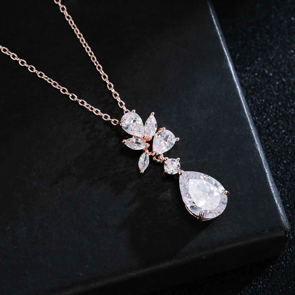 GNGYQ New Arrival Hot Sale Trend Classic Cost-effective Water Drop Zircon Earring Necklace Sets for Elegant Women Party Jewelry