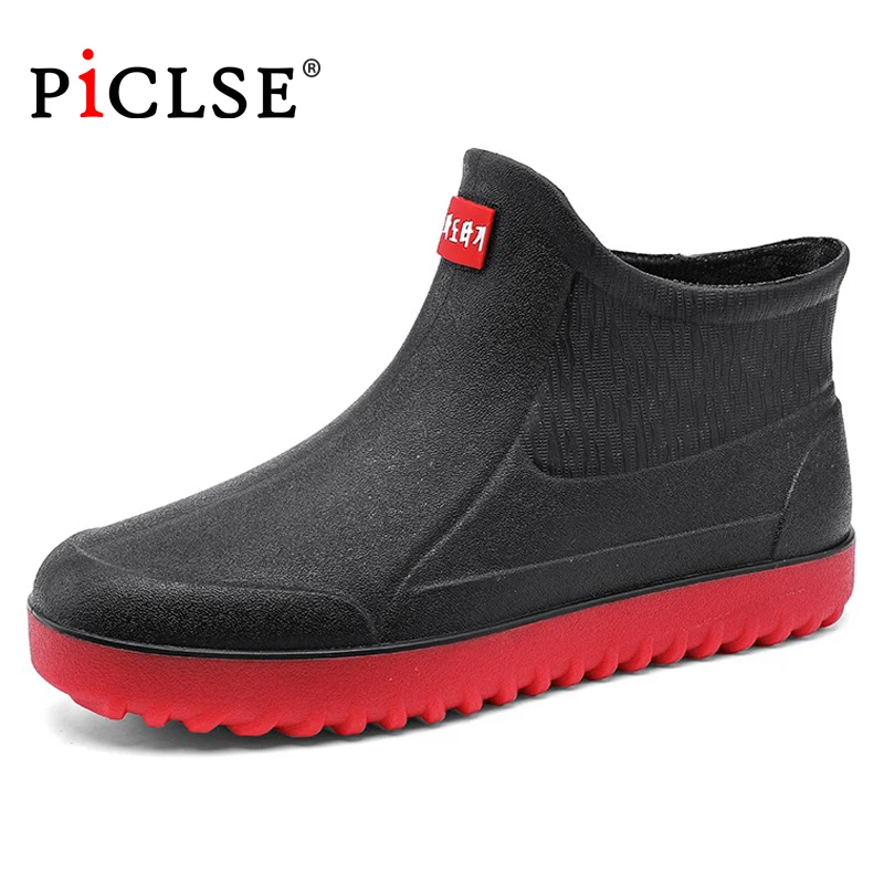 

Waterproof Men's Rain Shoes Ankle Rubber Rain Boots For Men Anti-Skidding Fishing Chef Shoes Winter Leather Men Shoes
