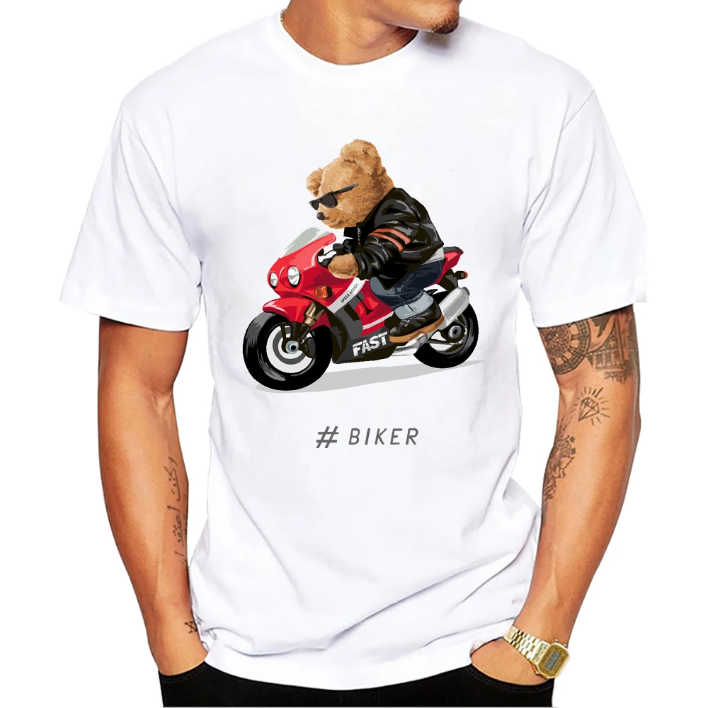 Teehub Sommer Speed Racer Männer T-Shirt coole Bär Fahrt Motorrad gedruckt T-Shirts Kurzarm T-Shirts Harajuku T-Shirt – Detail 5