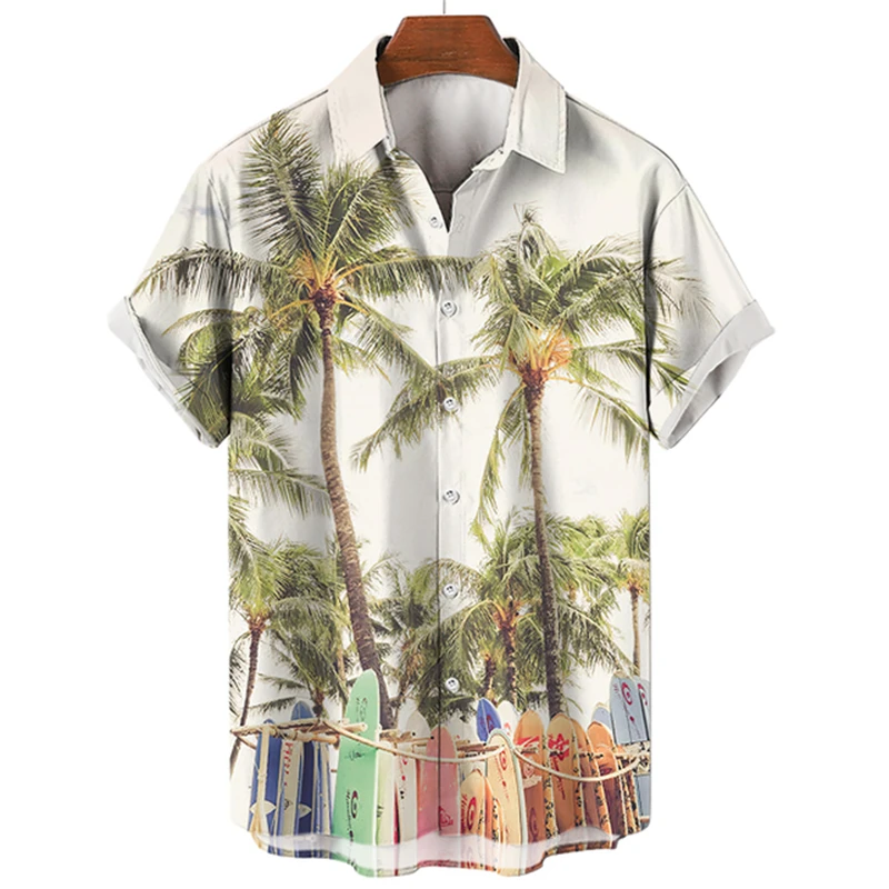 

2023 3D Printing Summer Men's Women Hawaiian Short Sleeve Oversize Shirt White Clothing Korean Blouses Tops Blusas