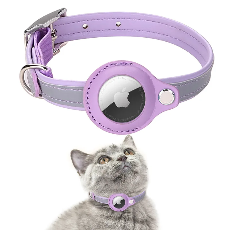 

For Airtag Protective Case Reflective PU Pet Dog Cat Collar Loop For Apple GPS Finder Anti-lost Location Tracker Device Cover