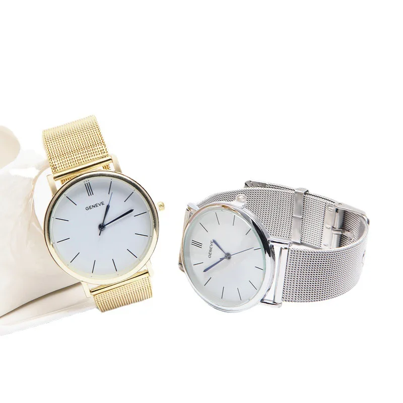 

Женские кварцевые часы с сетчатым браслетом, золотистые/Серебристые наручные часы с браслетом из нержавеющей стали, 2023