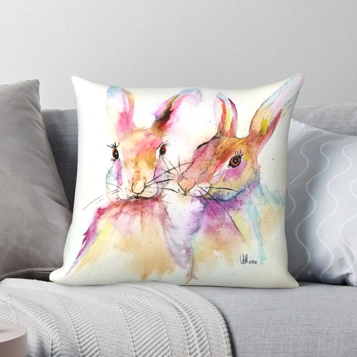 

Hare Art Pillowcase Polyester Linen Velvet Printed Zip Decor Pillow Case Home Cushion Cover