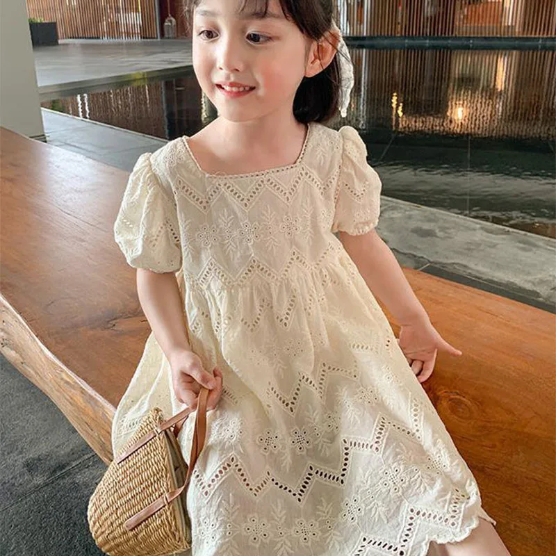 

New White Hollow Out Girls Princess Dresses 2-7Y Children Casual Kids Clothes Fashion Lace Dress Summer Retro Vestidos Outfits