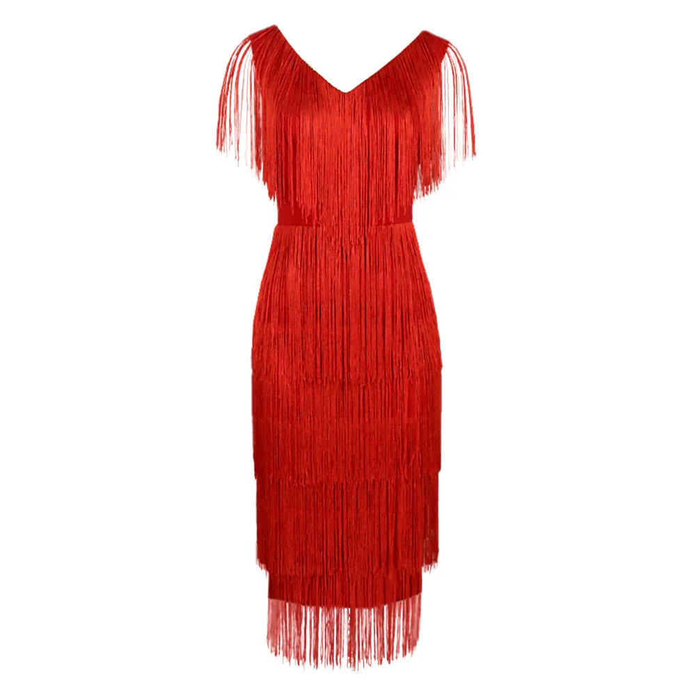 Evening Party Dresses Large Women's V-neck Sleeveless Plus Size Dress High-waisted Mid-length Fringed Skirt With Buttock Skirt