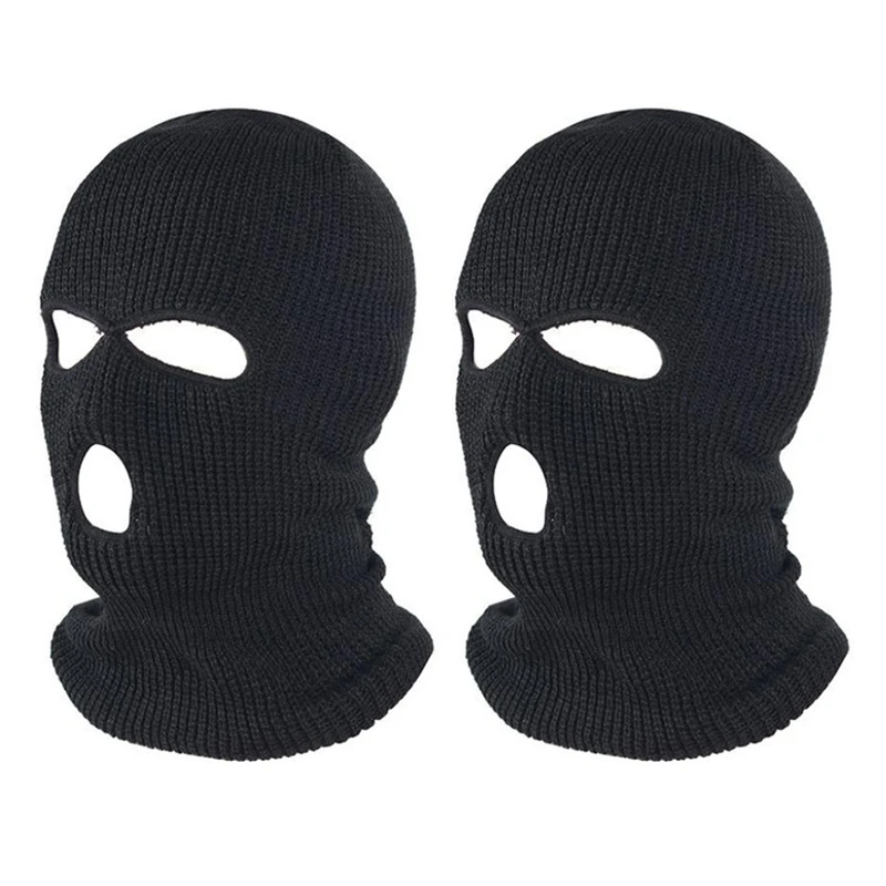 

Hot Kf-2X Full Face Cover Ski Mask Hat 3 Holes Balaclava Windproof Knit Beanies Bonnet Winter Warm Unisex Caps Black