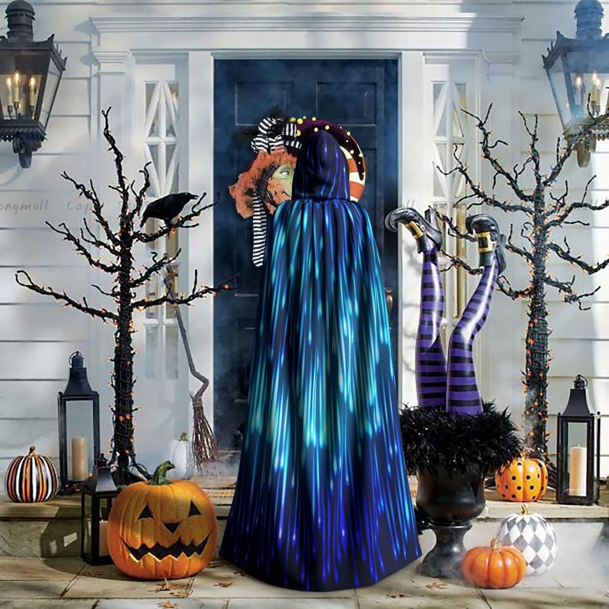 Взрослый Хэллоуин Абстрактный Космический Дождь На Синем Размытой Фон Плащ