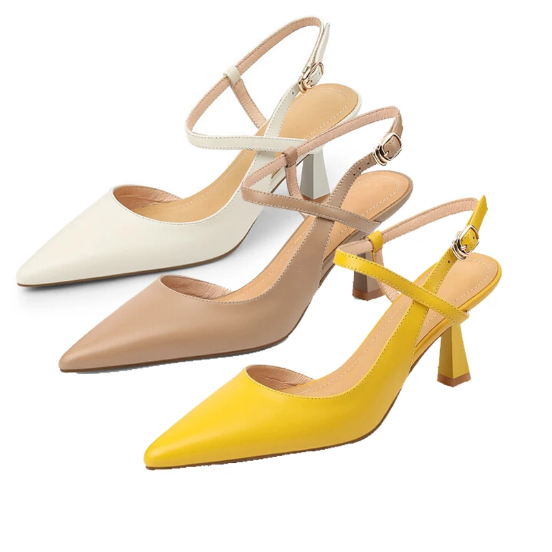 

2022 Genuine Leather Office Elegant Shoes Woman Summer Solid Heels Shallow Women New Pointed Toe Stiletto Heels Pumps Shoes