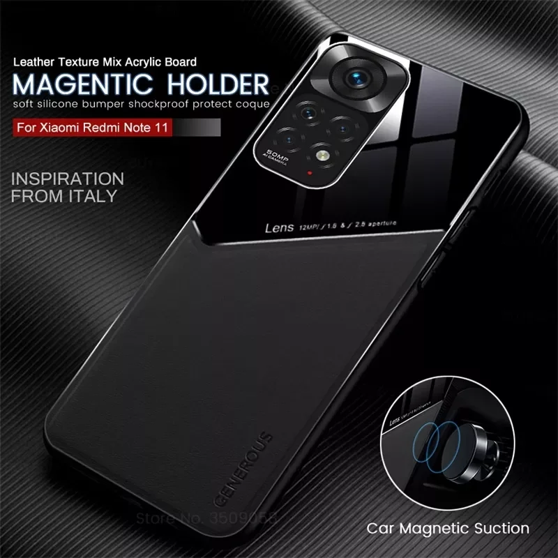 

Leather Funda On Redmy Note 11 Case Car Holder Magnetic Cover For Xiaomi Redmi 11S Note 11 Pro 4G 5G TPU Bumper Shockproof Coque