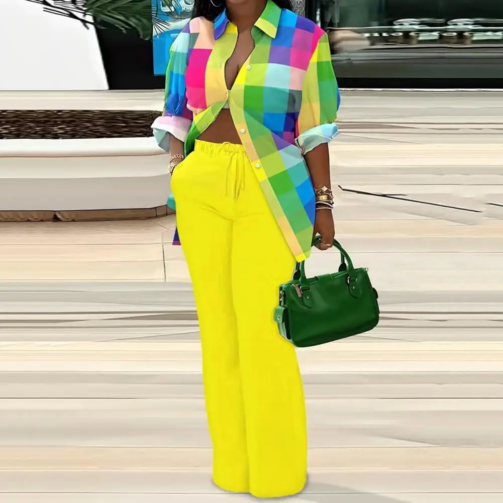 Женская рубашка брюки костюм с отложным воротником и длинными рукавами