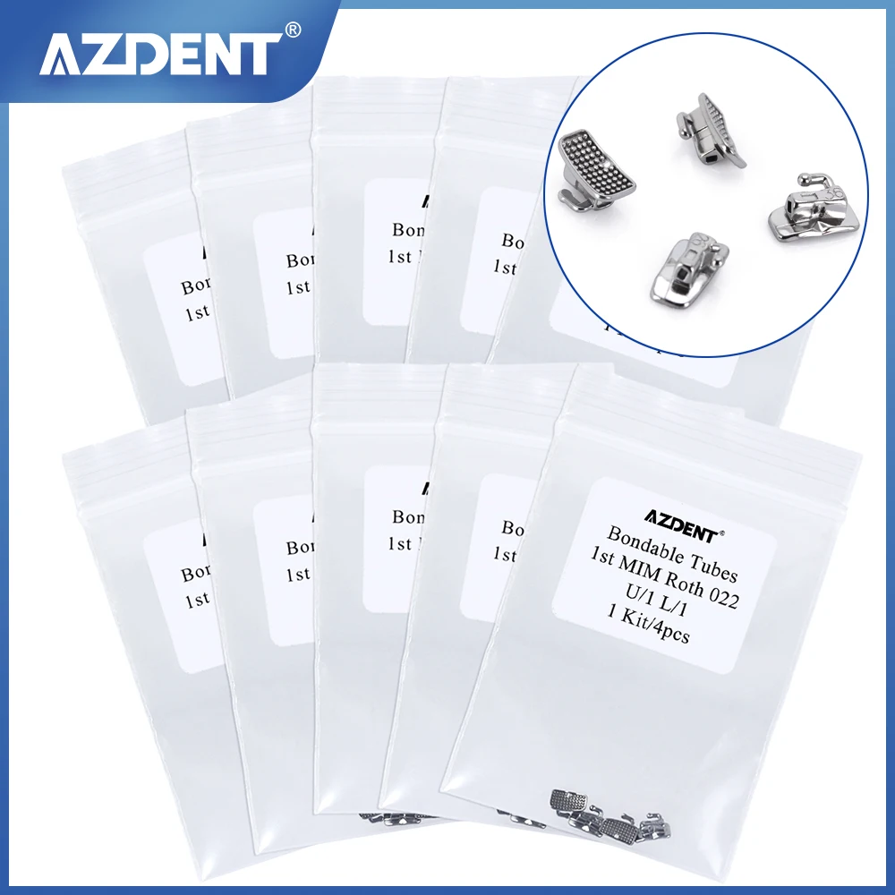 

AZDENT 10 Packs Dental Orthodontic Buccal Tube for 1st Molar Bondable Monoblock Non-Convertible Single Roth MBT 0.022 U/1 L/1