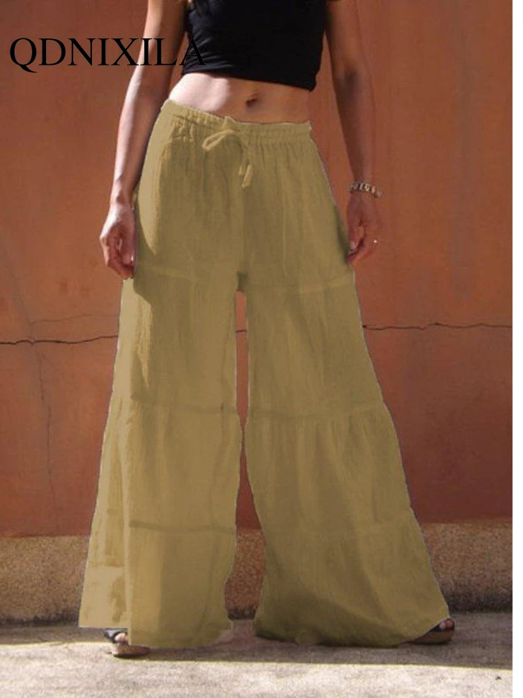 

Брюки женские с эластичным поясом, свободные однотонные штаны с широкими штанинами, повседневные штаны в стиле оверсайз, на весну и осень