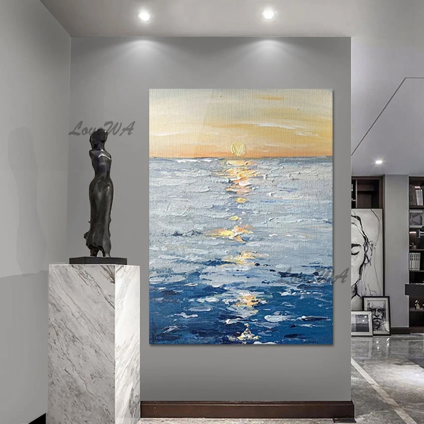 

Wall Decoration Palette Knife Natural Seascape Oil Painting Abstract Sunset Modern Picture Art Frameless Canvas Artwork