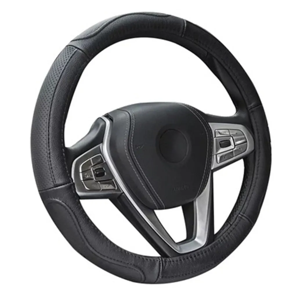 

Steering Wheel Cover Head Layer Cowhide Car Microfiber Leather Non-slip Properties Breathable UV Barrier Cover Car Accessories