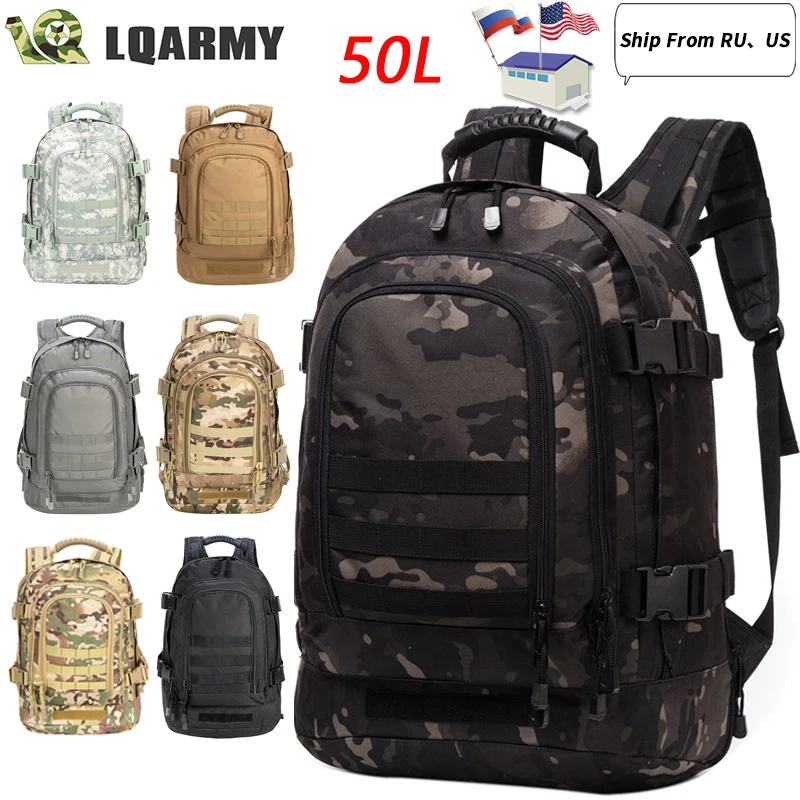 50L Camping Backpack Military Bag Men Travel Bags Tactical Army Molle Climbing Rucksack Hiking Outdoor Hunting Bags