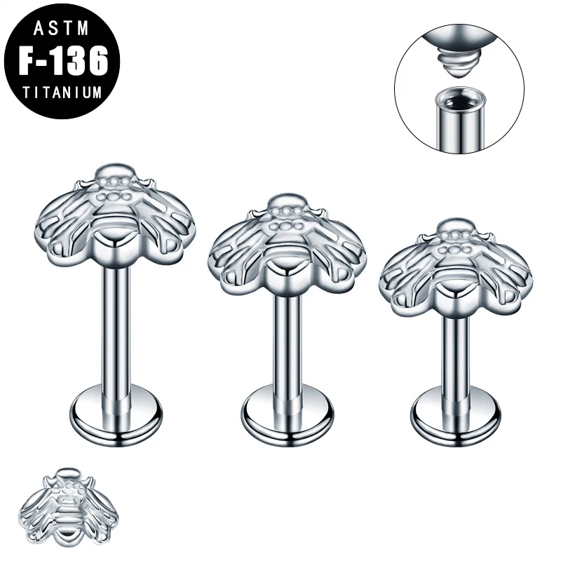 

ASTM F136 Titanium Lip Labret Piercing Bee Zircon Monroe Internal Thread Helix Tragus Earring Cartilage Stud Lip Ring Jewelry