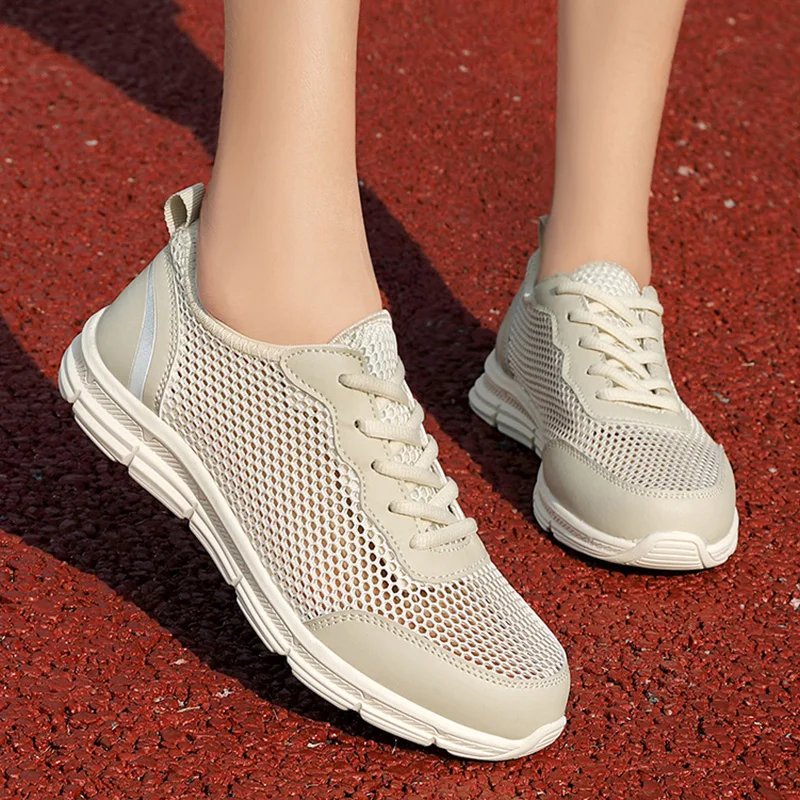 

Ladies Casual Fashion Mesh Sneakers Solid Color Tennis Shoes Soft Sole Walking Shoes Gym Ladies Vulcanized Shoes Sneakers
