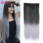 22 дюйма длинные прямые женские волосы для наращивания на заколках, черные, коричневые, блонд, Омбре, высокая температура, синтетические волосы для наращивания