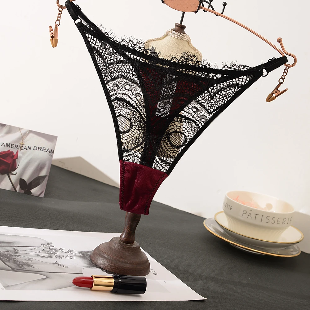 

Women's Panties Sexy Thongs Lace G-String Low Waist Briefs Satin Underwear Breathable Underpants Sensual Lingerie