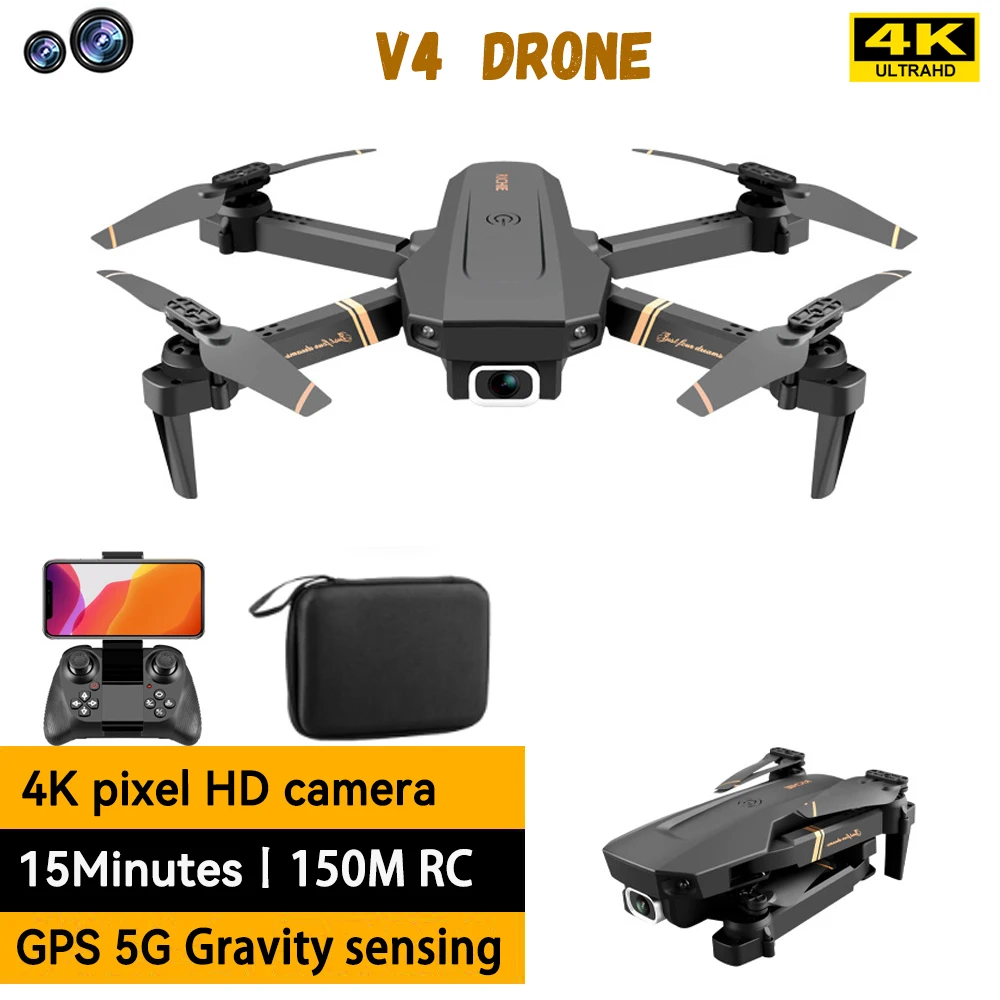 

V4 Rc Drone 4k Hd Wide Angle Camera Wifi Fpv Dual Camera Foldable Quadcopter Real Time Transmission Helicopter Toy Gift