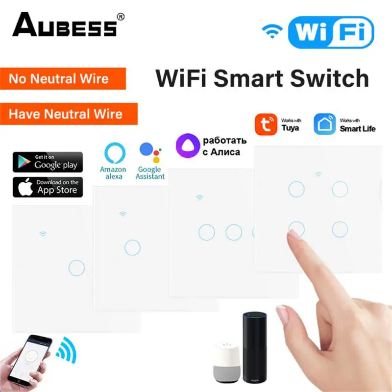 

Tuya WiFi Wall Touch Switch Waterproof App Voice Control Tempered Wall Panel Neutral Wire Required For Alexa Google Assistant