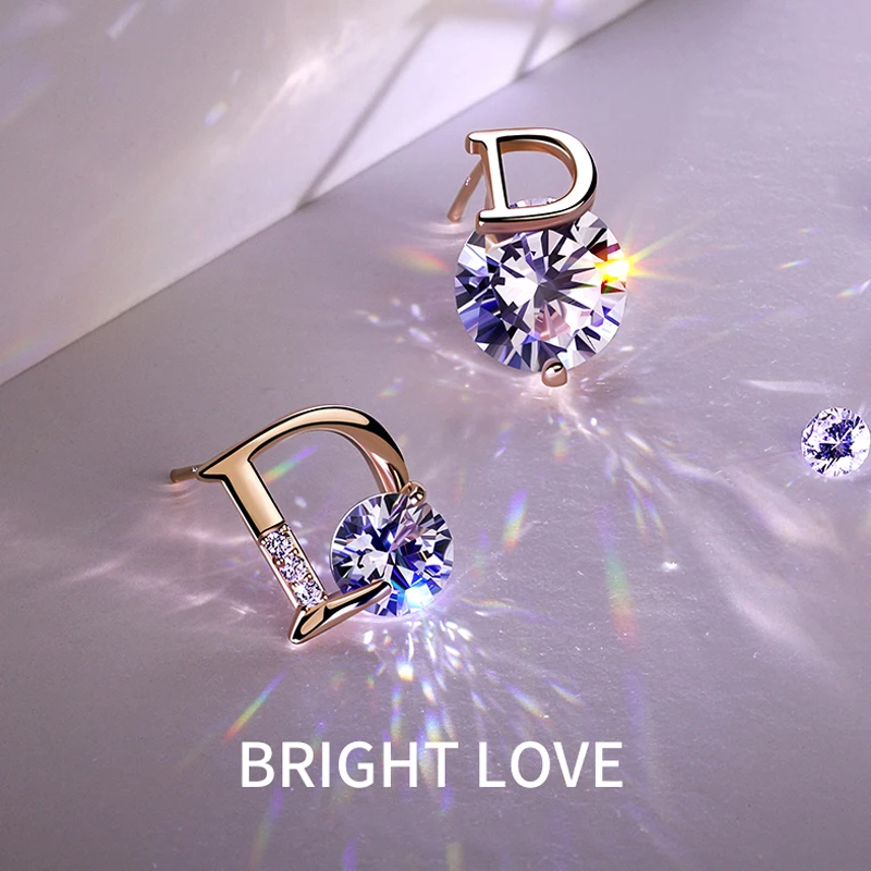 Модные Винтажные серьги-гвоздики с буквой D для женщин модные блестящие