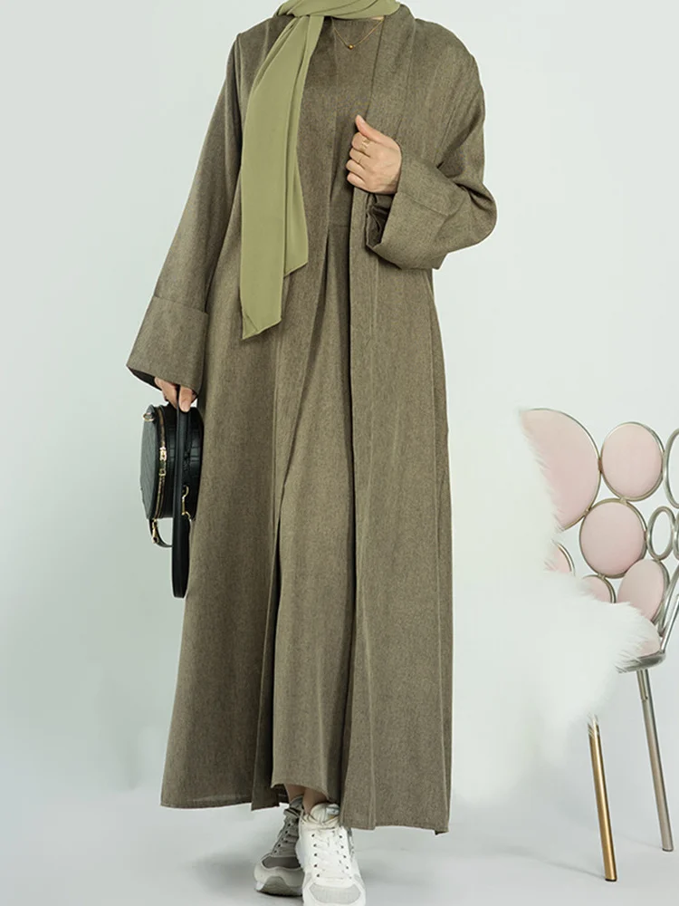 Muslim Cotton Linen Abaya Kimono Turkey Abayas Dresses For Women Dubai Kaftan Oufits Ramadan Eid Islamic Clothing not cardigan
