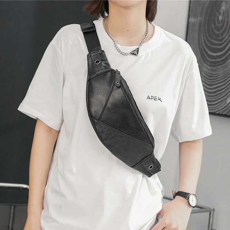 Sports PU Leather Men's Waist Bag Waterproof Chest Bag Casual Man Waist Pack Zipper Fanny Pack Fashion Shoulder Crossbody Bag