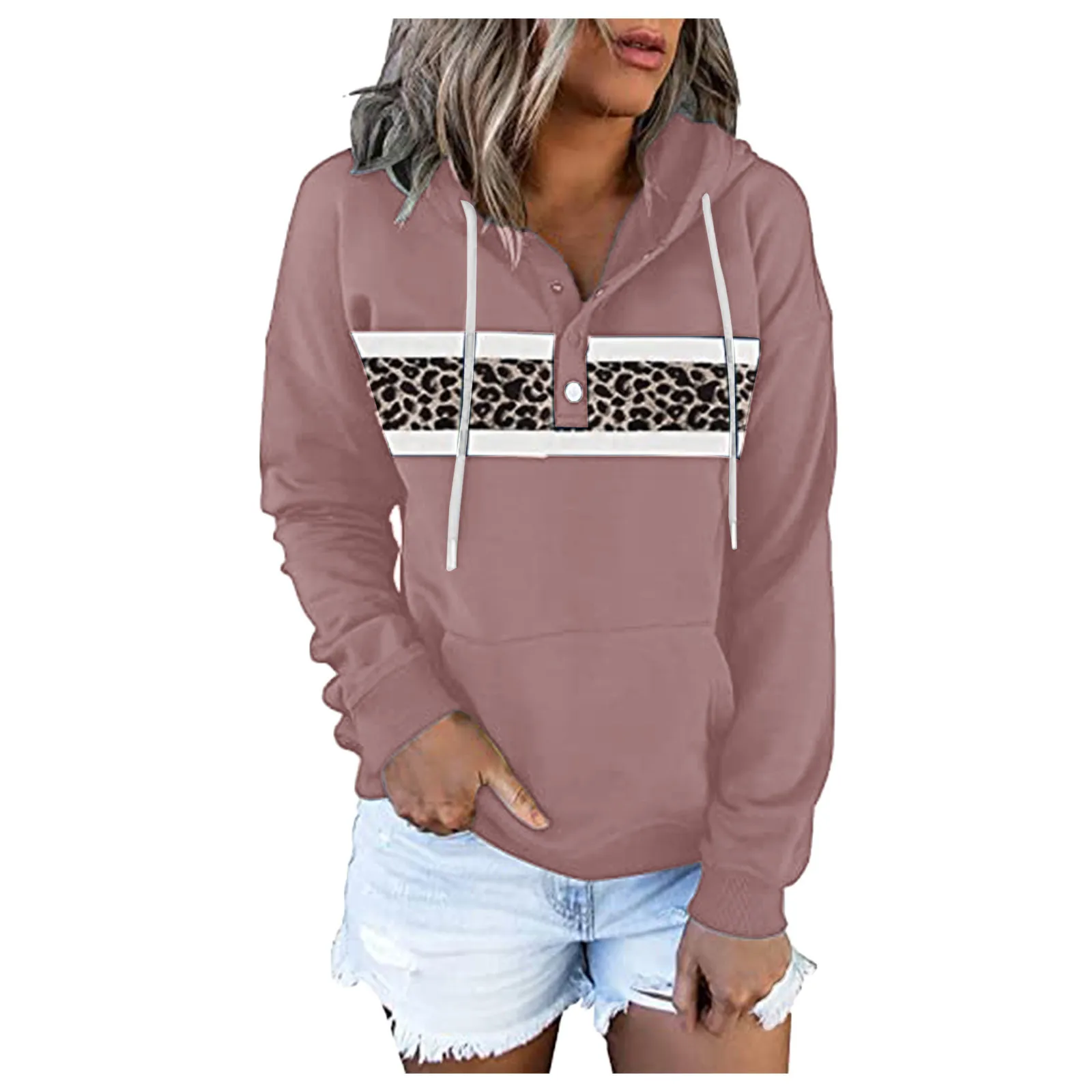 

Women Sweatshirt Pocket Button Drawstring Long-Sleeved Sweatshirt Women Pullover Pack Womens Hoodie Long Sleeve Sweatshirt