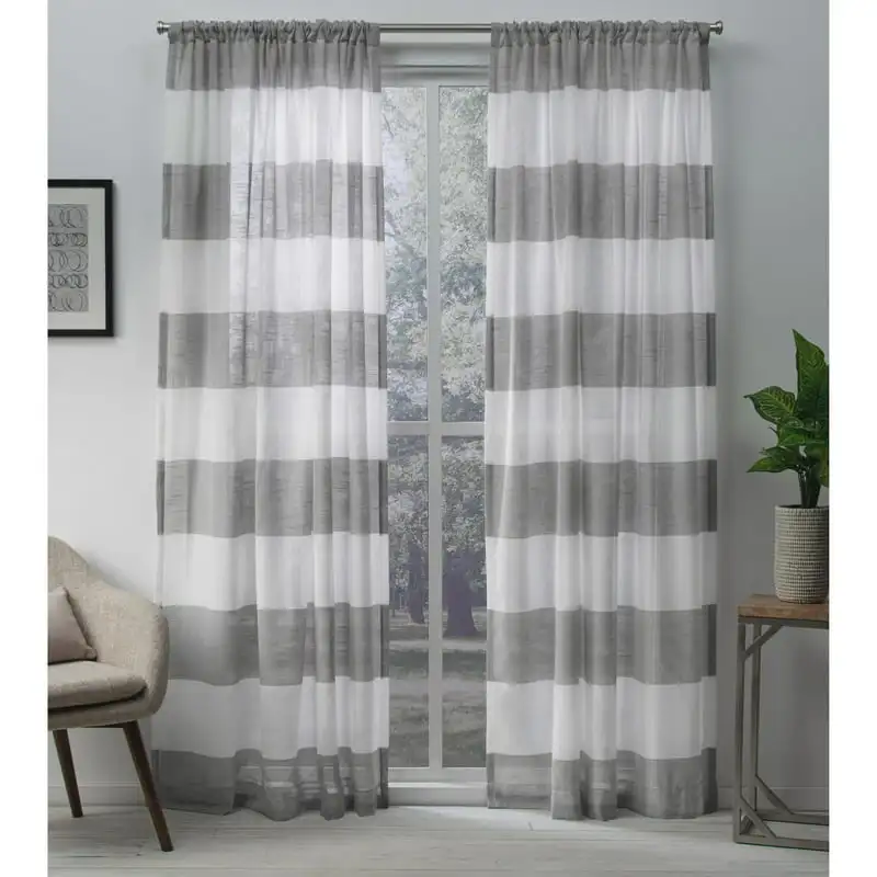 

Darma Sheer Linen Rod Pocket Curtain Panel Pair, 50x84, Black