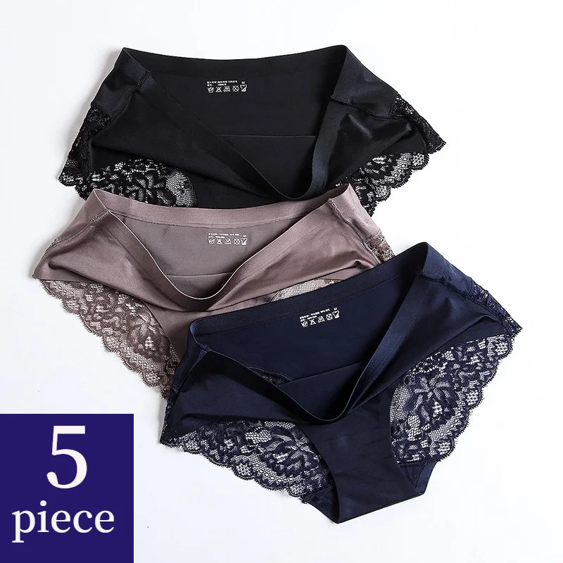 

5PCS Elegant Lace Women's Panties Large Size Silk Satin Underwear Sexy Lingerie Girls Sweet Briefs Soft Comfort Underpants M-2XL
