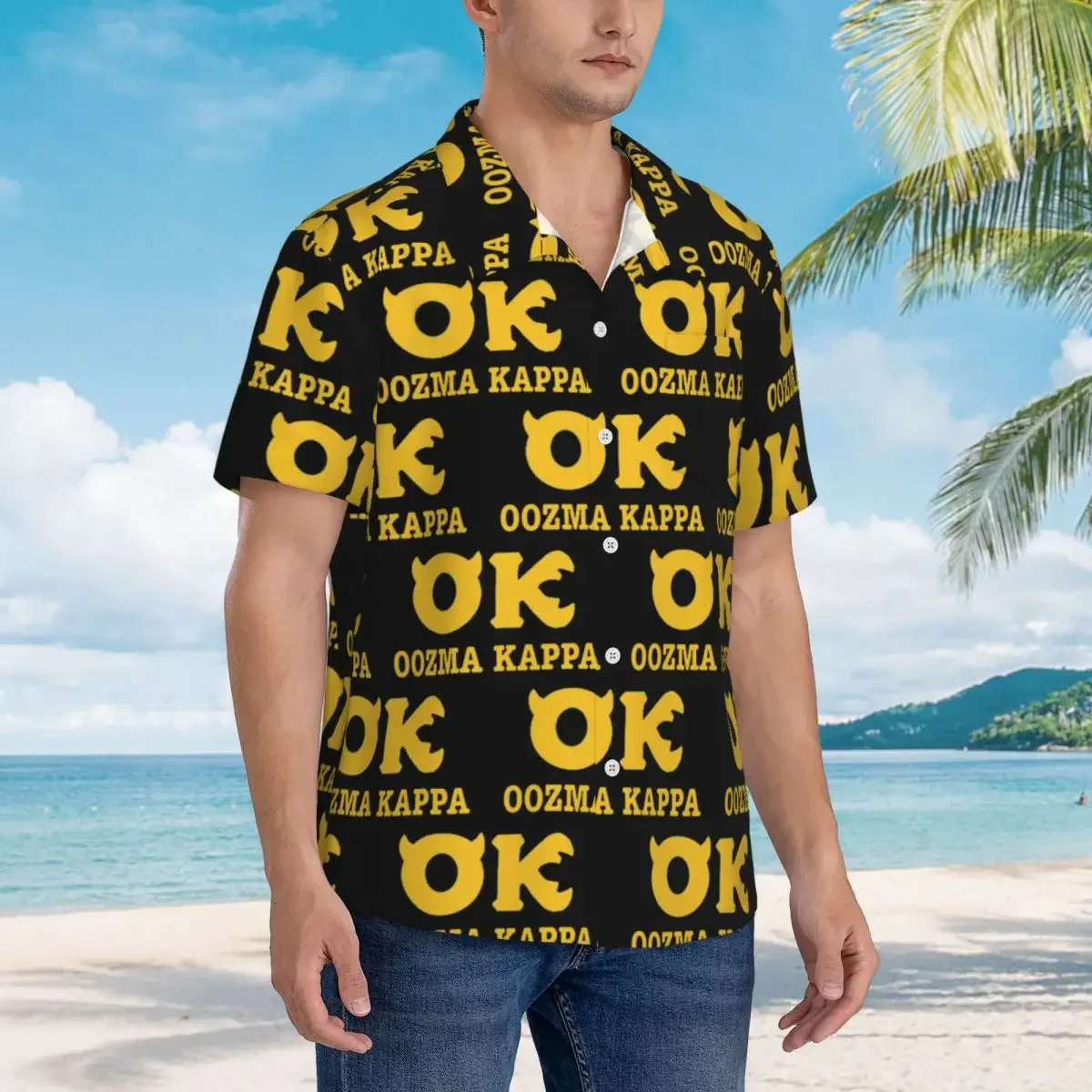 Фото Модные гавайские рубашки Squishy Oozma Kappa OK, модные мужские рубашки с короткими рукавами для лета и пляжа, мужские рубашки на пуговицах №1