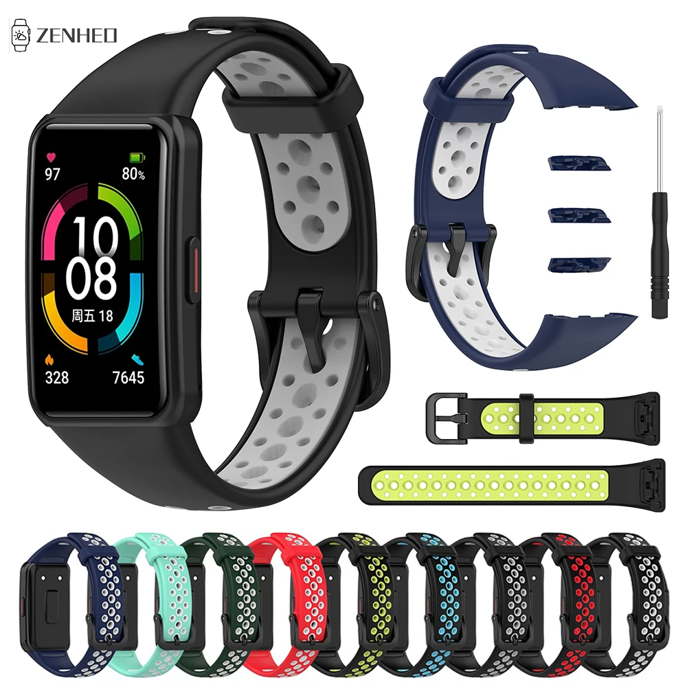 

Силиконовый ремешок для Huawei Band 6/Honor Band 6, двухцветный браслет для Huawei Honor Band 6